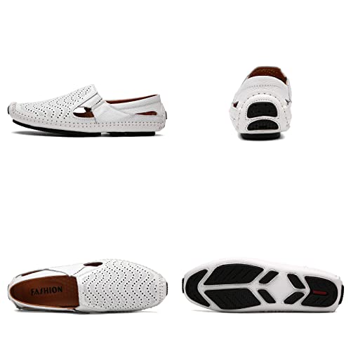 Men's Leather Loafers Cutout Breathe Hand-Stitching Slip on Lightweight Comfy Soft-sole Driving Walking Casual Sandals3