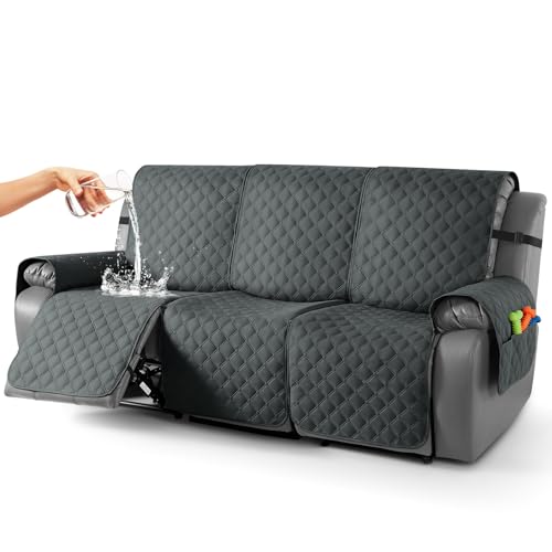 Image of TAOCOCO 100% Waterproof Recliner Covers, Recliner Sofa Covers with Leg Straps, Reversible Recliner Couch Cover for Reclining Chair, Washable Couch Protector for Pets Kids(3 Seater, Dark Gray)