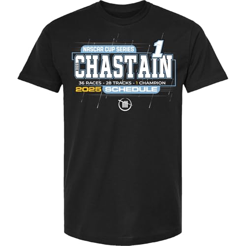 Camiseta Ross Chastain 2025 NASCAR Cup Series Schedule negra de algodon para aficionados