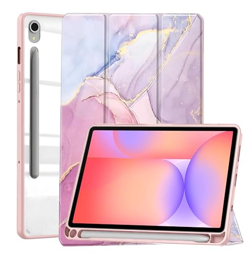 Image of ProElite Cover for Samsung Galaxy Tab S10 Lite 10.9 inch / Tab S9 FE 10.9 inch /Tab S10 FE /Tab S9 11 inch Cover Case, Smart Flip Case Cover with S Pen Holder, Marble Rose Pink [Transparent Back]