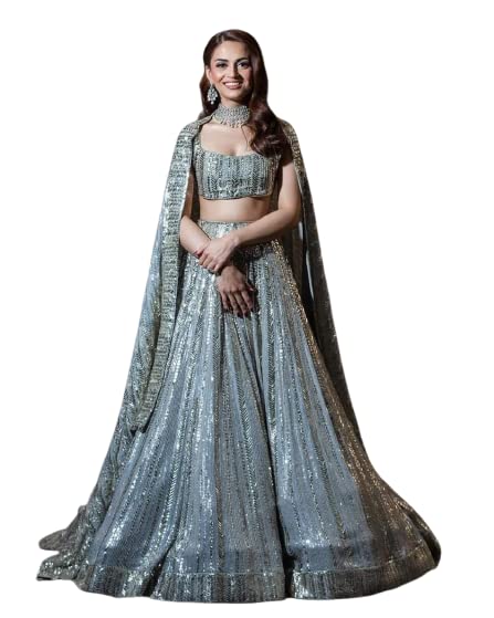 Miss Ethnic Hub'S Light Grey Color Georgette Semi-Stitched Lehenga Choli With Dupatta Set For Women || Women'S Semi-Stitched Lehenga Cholis-image-45