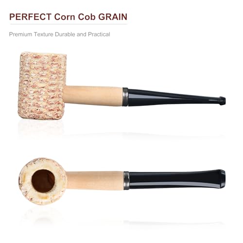 Joyoldelf Corn Cob Tobacco Pipe Set - Corncob Pipe with Straight and Bent Pipe Stem, Smoking Pipe Kit with 5mm Pipe Filter and Pipe Cleaners for Beginner