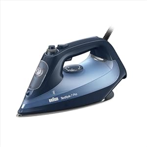 Braun TexStyle 7 Pro SI7160BL, Steam Iron with FreeGlide 3D Technology, EloxalPlus Sole with Precision Tip, Vertical Steam Iron, 300ml Water Capacity, 3100W, Blue