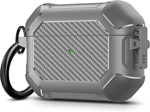 Image of Printme for AirPods Pro 2nd Generation Case 2022, Carbon Fiber Secure Lock Clip Full Body Shockproof Hard Shell Protective Case Cover with Keychain for Apple AirPod Pro 2 (Grey)