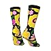 XZDZDX Hand-painted tropical flowers Polyester Mid-Calf Socks 2 Black-1 for Unisex - Skin-Friendly Elastic Fashion Crew Socks