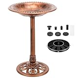 FSUON Bird Bath 28 Inch Height with Solar Powered Fountain, Polyresin Standing Antique Birdbath for Outdoor Garden Decor, Copper