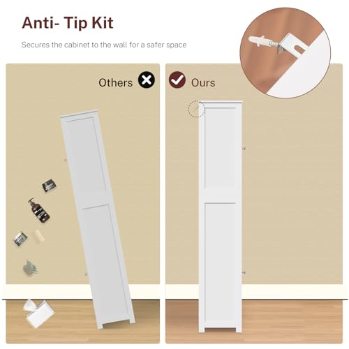Teenfon Tall Bathroom Cabinet, Spacious 40Cm Wide Freestanding Bathroom Storage Unit With 1 Drawer & Adjustable Shelves, Slim Space-Saving Tallboy For Bathroom, Hallway, Living Room, White 40X30X170Cm - 7