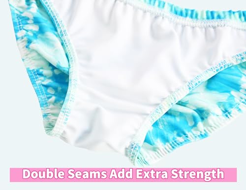Image of Snowheart Girls Rash Guard Sets Long Sleeves Swimsuit 2 Pieces Tankini Bathing Suit Swimwear for Girls 3-12 Years Blue Tie Dye