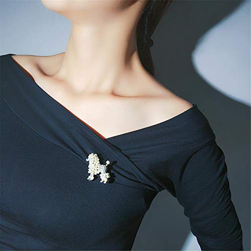 Cute Simulated Pearl Poodle Dog Brooch Pin Rhinestone Animal Lapel Collar Jewelry Accessories2