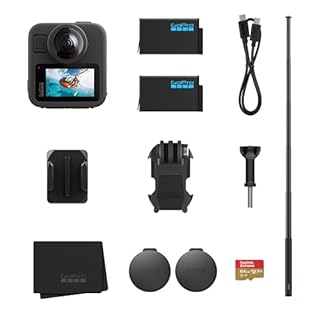 GoPro MAX2 + Pacchetto accessori - Include asta di prolunga da 1,2 m, 2 batterie Enduro da 1960 mAh, scheda microSD SanDisk da 64 GB
