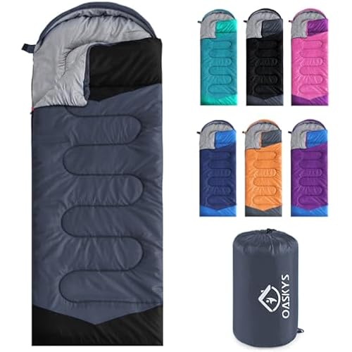 oaskys Camping Sleeping Bag - 3 Season Warm & Cool Weather - Summer Spring Fall Lightweight Waterproof for Adults Kids - Camping Essentials Gear Accessories Hiking Sleep Must Haves