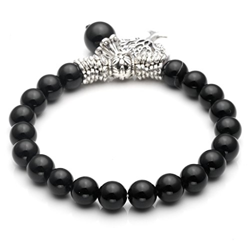 JSDDE Black Agate Tree of Life Stretch Bracelet Reiki Healing Crystal Gemstone Beads Bracelet, Birthstone Lucky Stone Jewelry(6.2")