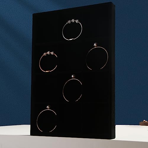 Image of Coward 2PC Black Velvet Stackable 12 Grids Jewelry Organizer Tray Bracelet Display Stand for Selling Velvet Necklace Holder Earring Box Storage (12grid+12grid)