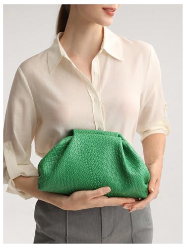Image of QWINEE Women's Woven Evening Bag Dumpling Clutch Purse No Strap Handbags Elegant Faux PU Leather Clutch Bag