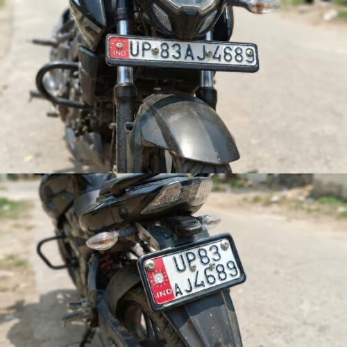 Image of Metal HSRP Number Plate Frame for Bike, Black 2 piece Front and Back Set