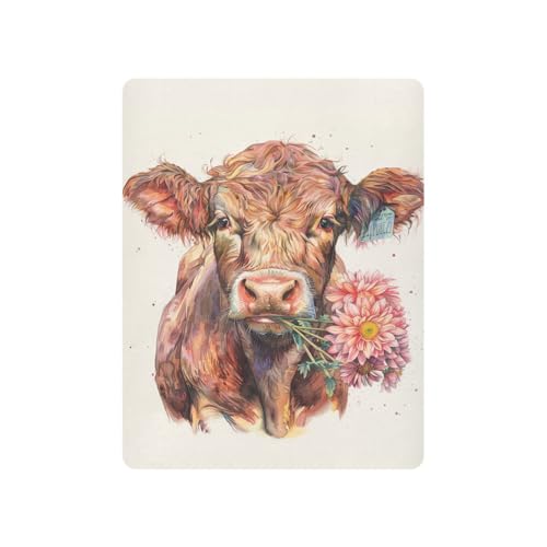 JIPONI Cow Flower Soft Playard Sheet- Pack & Play Sheets Fitted, Breathable Mattress Cover for Standard Size Play Yard, 39’x27’x5’