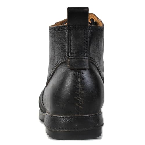 Image of OSSTONE Moto Boots for Men Fashion lace-up Leather Chukka Boots Casual Shoes Metal Cleats OS-6015-3-A-US-R Metal Black