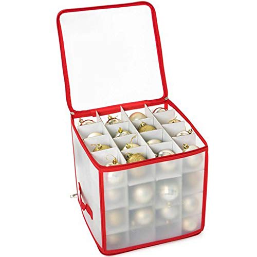 Robuste Aufbewahrungsbox für Weihnachtsschmuck, Weihnachtskugeln Aufbewahrungsbox für 64 Kugeln, Organizer-Tasche mit Griffen, Weihnachten Ornament Christbaumkugel Box mit Reißverschluss (Rot) Cover