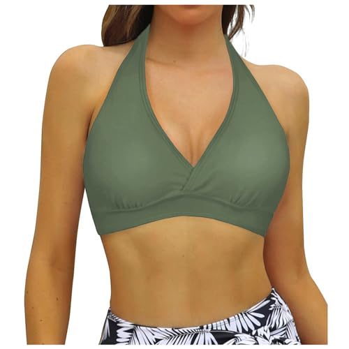 Generisch 2025 - Parte superior de bikini con cordones para mujer, cobertura completa, push up, bañador con lomo polo, color rojo vino, Verde militar., L