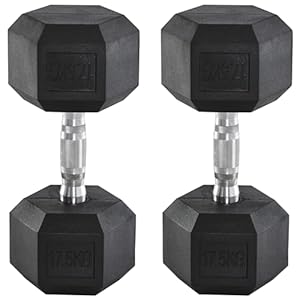 HOMCOM 17.5KG Double Rubber Hex Dumbbell – Portable Hand Weights for Home Gym Workout