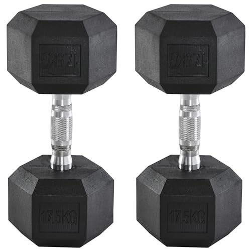 HOMCOM 17.5KG Double Rubber Hex Dumbbell - Portable Hand Weights for Home Gym Workout