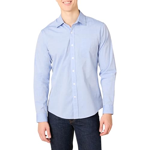 Amazon Essentials Camisa de Popelín de Manga Larga y Ajuste Entallado Hombre, Azul Francés, L