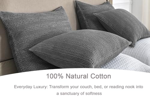 Image of 1 Piece 26x26 Pillow Cover Stone Washed Decorative Euro Sham Cotton Large Throw Pillow Cover Square Pillowcase for Couch Bed Living Room, Grey