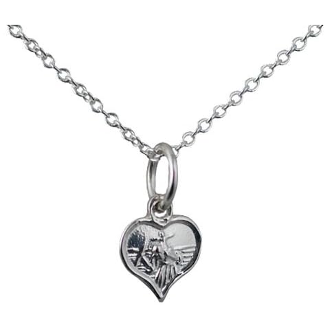Silver 8mm heart St Christopher Pendant with a 1mm wide rolo Chain 16 inches Only Suitable for Children Cover
