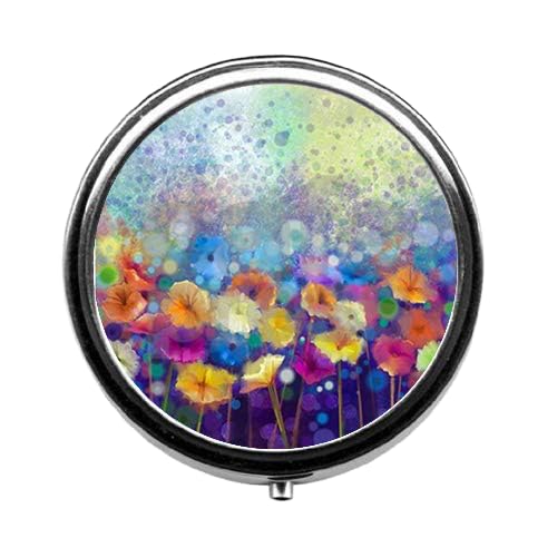 Image of Watercolor Painting Flowers Pill Box /Pill Case-Round Pill Box /Case- Three-Compartment Pill Box /Pill Case