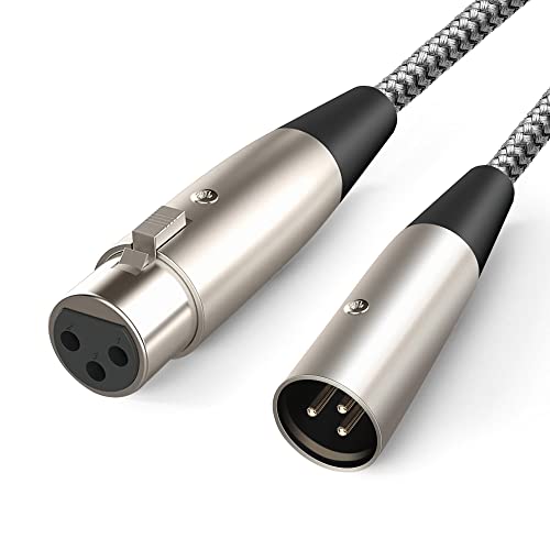 Mikrofonkabel XLR Stecker auf XLR Busche (3M), XLR-Kabel XLR-Stecker auf Kupplung für Mikrofon, Verstärker, Mischpult oder Lautsprechersystem Grau