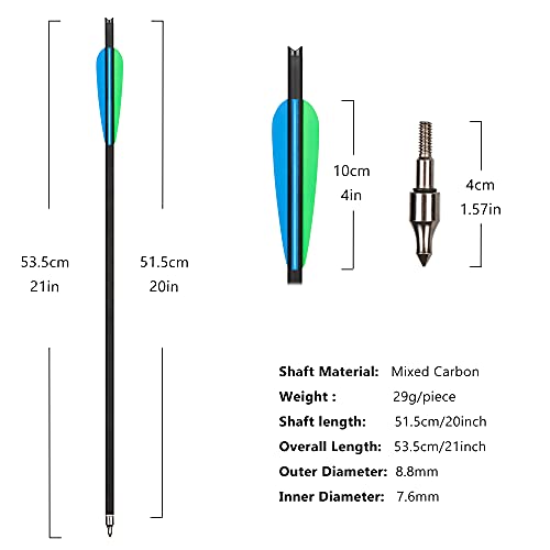 The7Box Carbon Crossbow Bolts 20 Inch Crossbolt Arrows For Archery Hunting Target Practice, 4 Inch Blade 125 Grain Arrowheads (Pack Of 12) #TOP1
