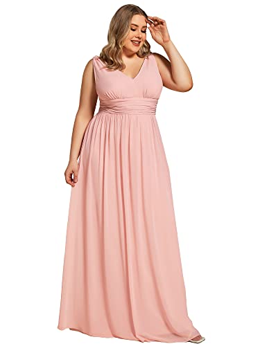 Image of Ever-Pretty V Neck Sleeveless Pleated Chiffon Maxi Plus Size Formal Dress for Women Bridesmaid Dresses 09016-DA