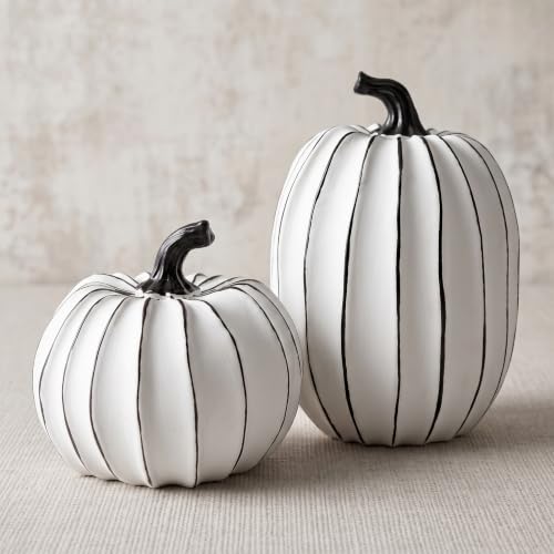 FESTGLOX White and Black Halloween Pumpkin Decor Small Resin Pumpkin Set
