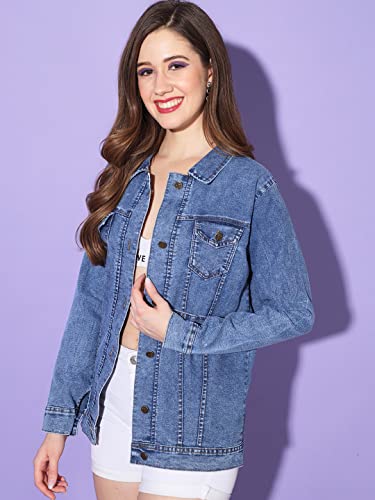 Image of Buynewtrend Buttoned Flap Pockets Women Long Denim Jacket