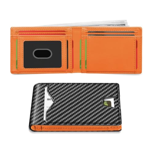 Men wallet faux leather portable card clip Ultra-thin bifold short wallet RFID anti-theft brush Black orange wallet for men