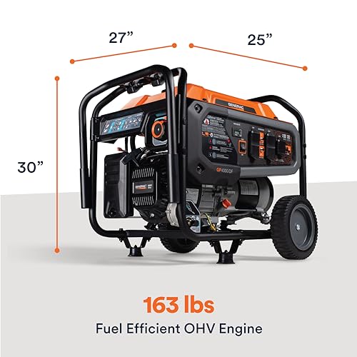 Image of Generac 6,875 Starting Watt Portable Gas Generator - Electric Start - Home Backup or RV Ready - Heavy Duty Frame - Quiet, Long Runtime, Emergency Power - 50-State Compliant