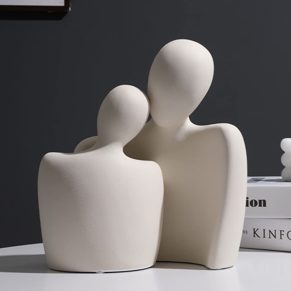 Statua astratta di coppia, scultura di coppia che si abbraccia in ceramica, ornamenti creativi per statue d'amore adatti per la decorazione dell'ufficio della camera da letto del soggiorno del deskto
