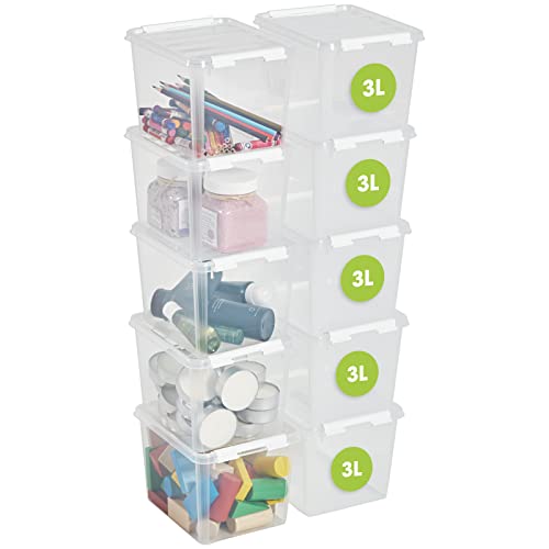 SmartStore - 10x Plastic Storage Box with Lid 3L (21x17x15cm)|Plastic Storage Drawers with Lid|Food-Safe Material|Kitchen & Organisation|BPA-Free|Durable Container for Home & Office|10-Year Warranty