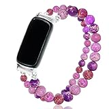 C&L Accessories Bracelets Compatible with Fitbit Luxe Bands for Women Beaded Wristband Adjustable Gemstone Replacement Straps for Fitbit Luxe (Burgundy Light)