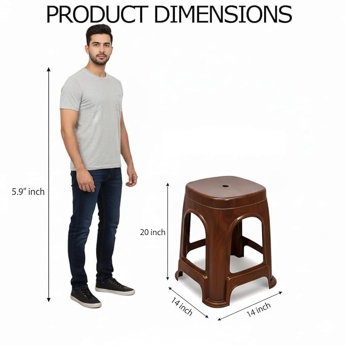Image of PulGos Pack of 2 Brown Plastic Sitting Stool for Home, Office & Outdoor Use | Compact, Lightweight & Durable Stool for Adults & Kids | Use as Footrest, Side Table, Extra Seating for Living Room