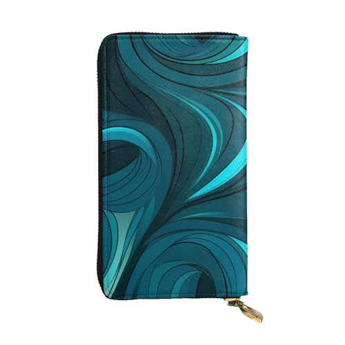 Teal Blue Prints Leather Long Clutch Wallet for Fashionable Girls and Women - Durable, Stylish, and Functional, Black, One Size
