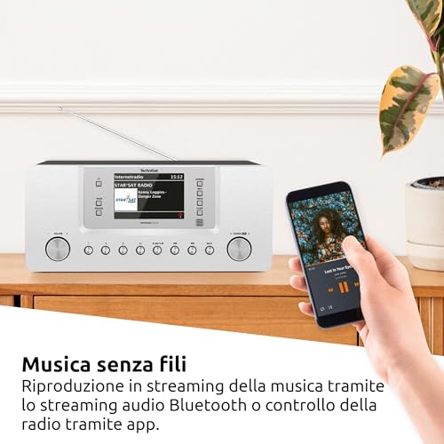 Technisat Digitradio 574 Ir - Radio Internet Stereo (Dab+, Fm, Wlan, Streaming Audio Bluetooth, Display A Colori Da 4 Pollici, Usb, Aux In, Jack Per Cuffie, Sveglia, 10 Watt, App/Telecomando) Argento - 3