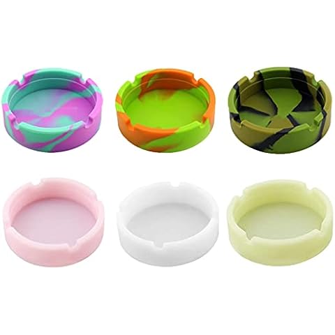 SOQKEEN Silicone Ashtrays - 6pcs Mini Ash trays Indoor Cool Small Ashtray Cute Portable Lightweight Cigar Accessories Cigarettes Holder for Outdoor Patio Office Car Home Cover