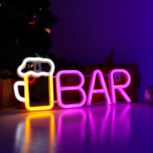 WIOSOUL Neon Sign Bar Light for Wall Decor - USB or Battery Powered LED Wall Light for Bar Festival Birthday Wedding Party Decoration (Warm White/Pink)