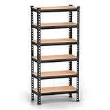 MAGICLY 6-Shelf Adjustable Boltless Metal Shelving Unit/Heavy Duty Metal Storage Rack with Wooden Planks for Home/Garage/Office & Shop/Utility Display Rack (60 x 24 x 12 Inch, 6 TIRE)