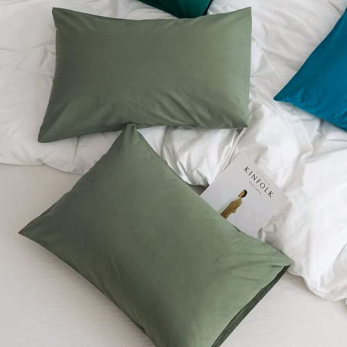 Image of Soft Pillow Covers 21 x 34 Inches - 100% Egyptian Cotton 400 Thread Count Set of 2 Pillow Cover Set Envelope Closure Hotel Quality Pillowcase - Olive
