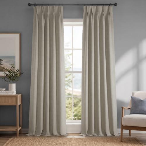 Faux Linen Pleated Curtains for Living Room (1 Panel) - 25W x 84L, Oatmeal