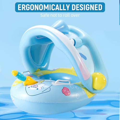 Image of PATPAT Thicken Inflatable Kids Pool Float with Canopy Detachable, Pirate Ship Floaties with Captain & Water Gun, Swimming Pool for Boys & Girls Suitable Child for 3-6 Year Olds