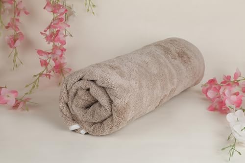 Image of HANKER Ultra Luxury Large /Full Size Plush Bath Towel | Soothing Beige Colour Blossom Super, Very Soft On Skin, Luxurious Fabric, Pure Polyamide, 70x140cm, 500GSM
