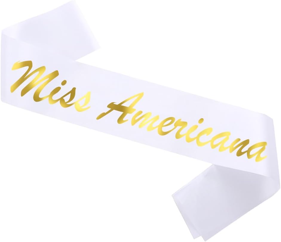 Miss Americana Sash White Satin Sash with Gold Glitter Letters, Satin sash white, Princess, Beauty Queen, proudly USA Homecoming, Winner, Mayor, USA COLORS (USA COLORS)